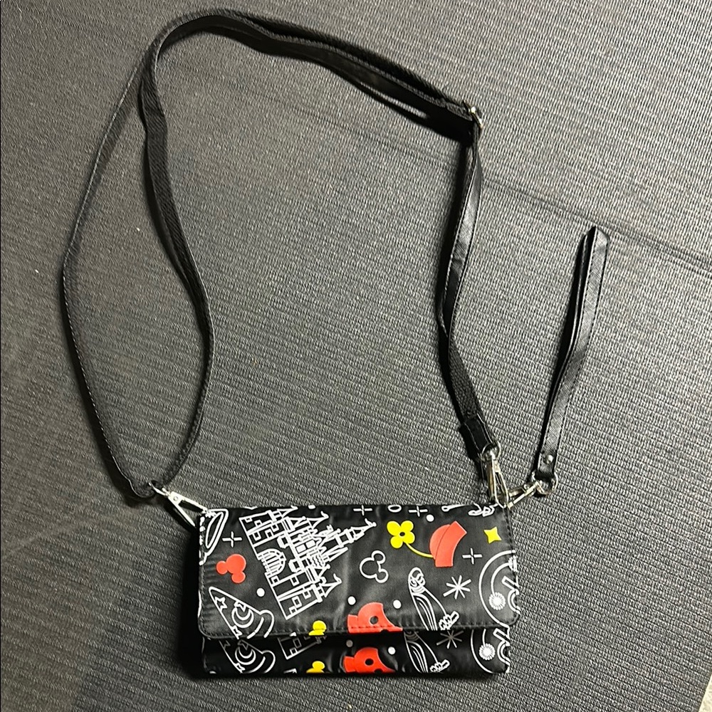 Black Crossbody Bag with Colorful Disney Print